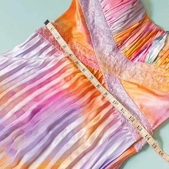 NV Couture Y2K Rainbow Pleated Halter Neck Beaded Sweetheart Formal Dress Size 8